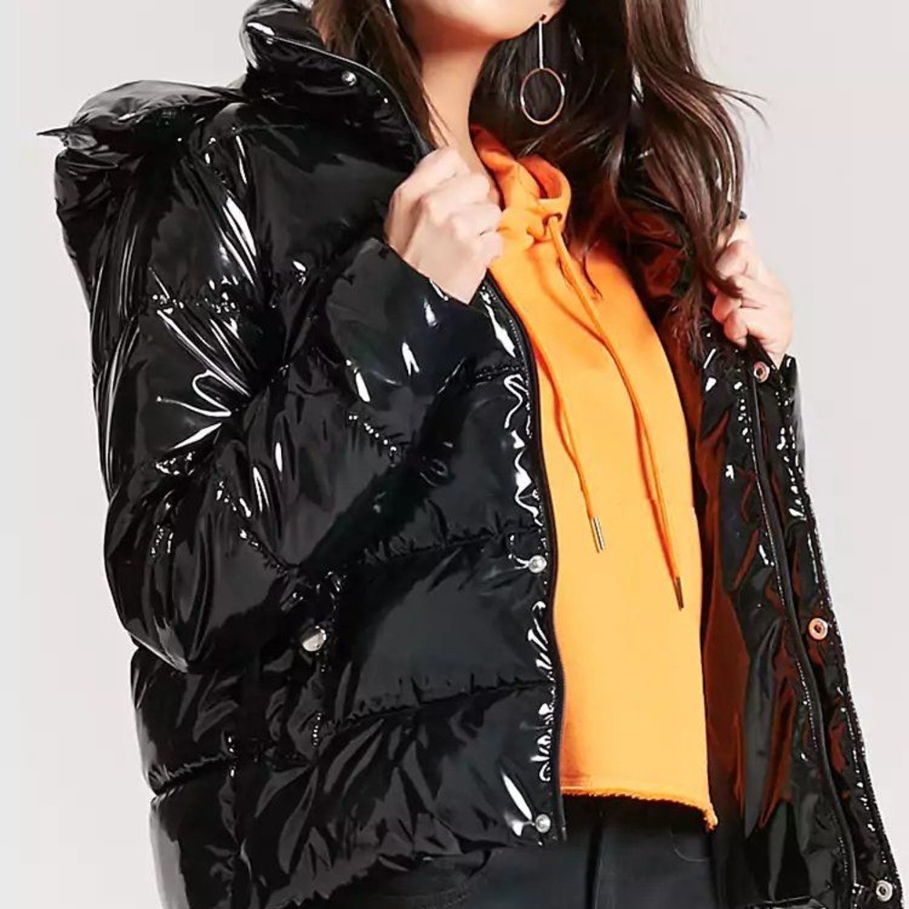 Black Vinyl Puffer Jacket